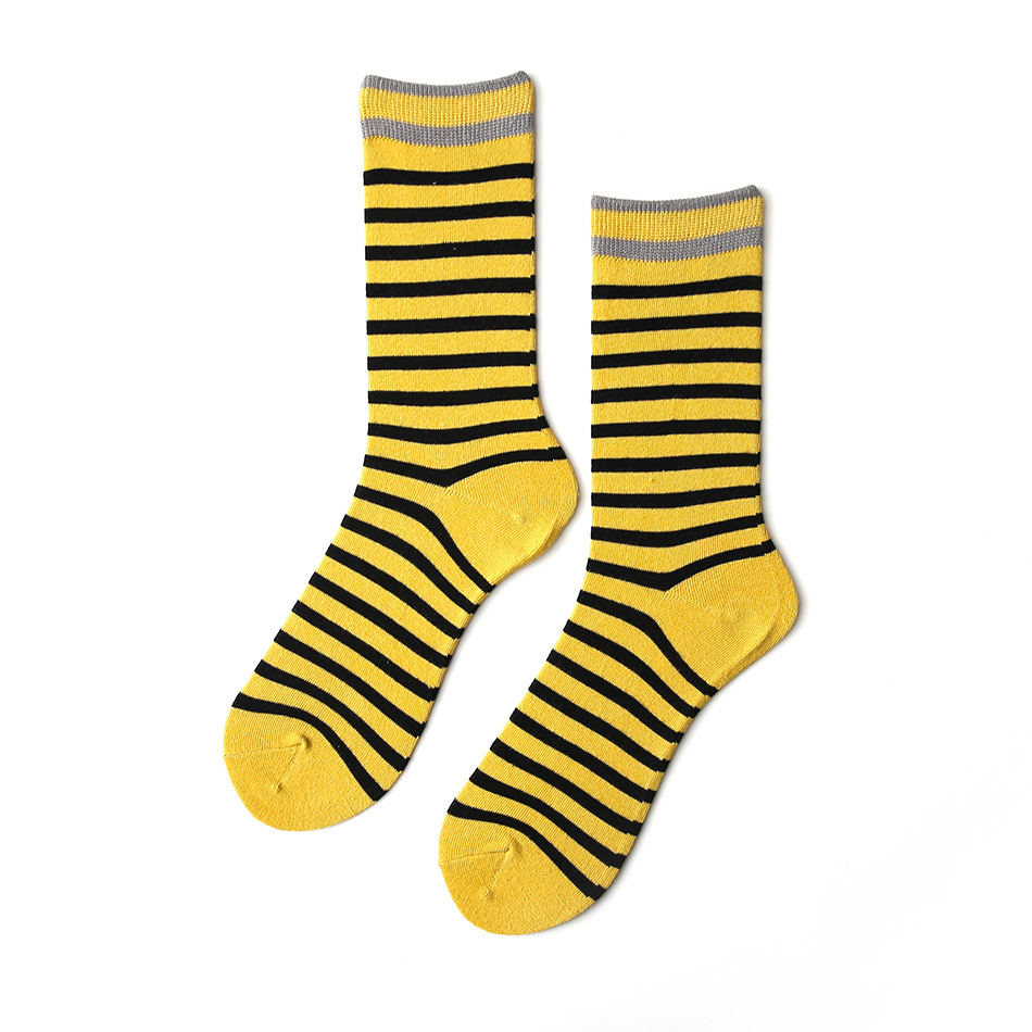 JUJUMU Retro Striped Socks Men European Men And Women In Tube Socks Couple Paragraph Bee Wholesale